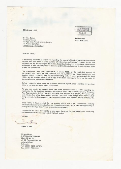 Surat dari Irianto P.H. kepada Suha Ozkan 25 Februari 1999