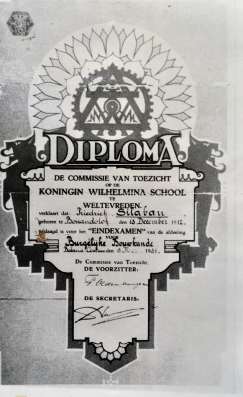 Ijazah Koningin Wilhelmina School milik Friedrich Silaban