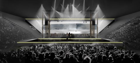 Ilustrasii 3D Panggung Konser Monokrom Tulus
